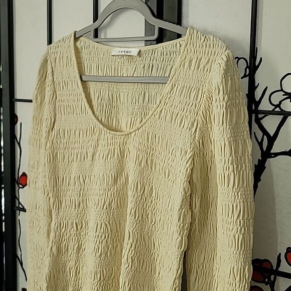 FRAME Smocked Scoop Neck Top Long Sleeve Cream Bone Stretch - Picture 4 of 10